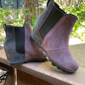 Sorel Joan Of Artic Purple Suede Chelsea Wedge Ankle Boots